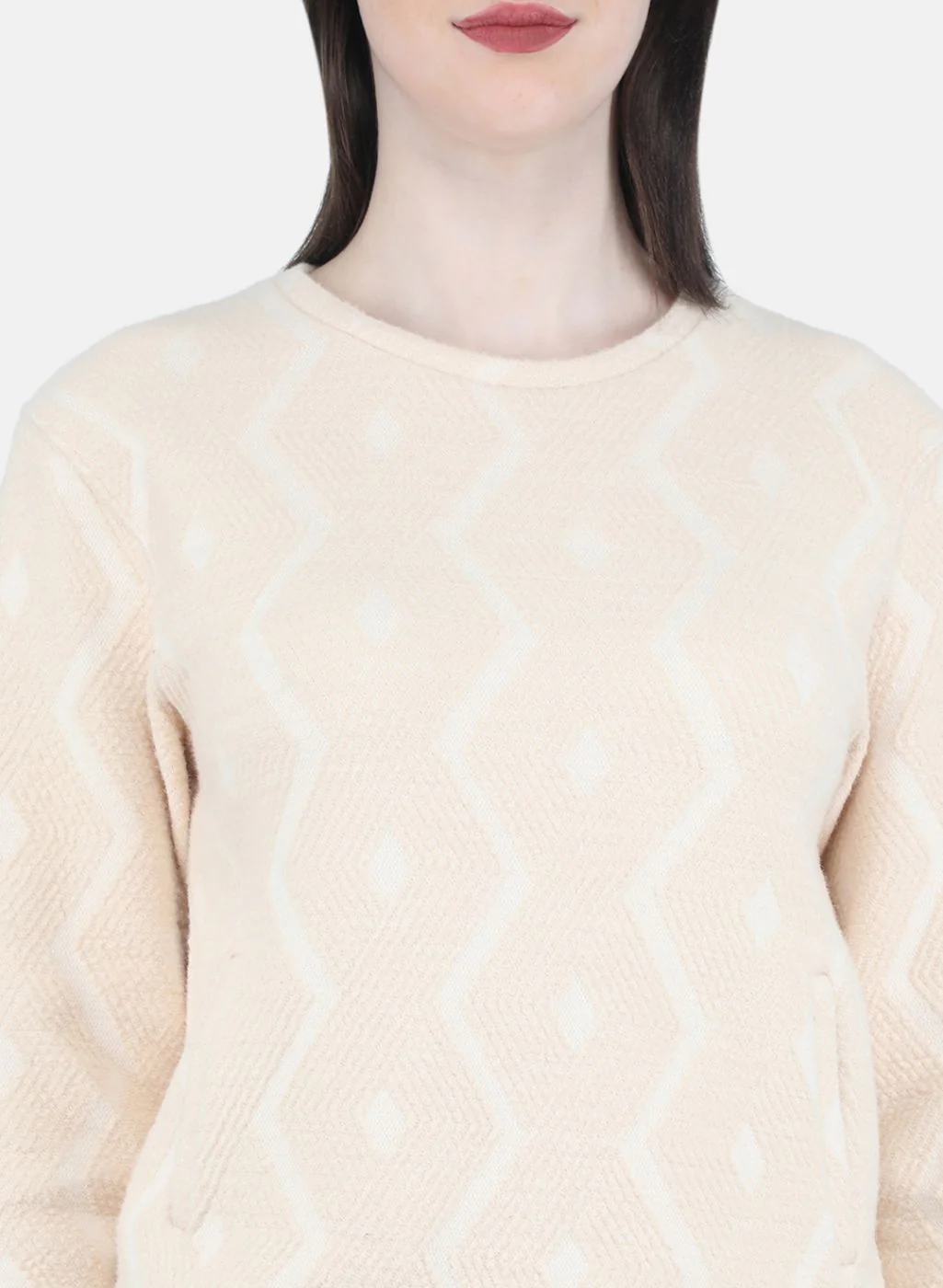 Women Beige Jaquard Sweatshirt - Image 5