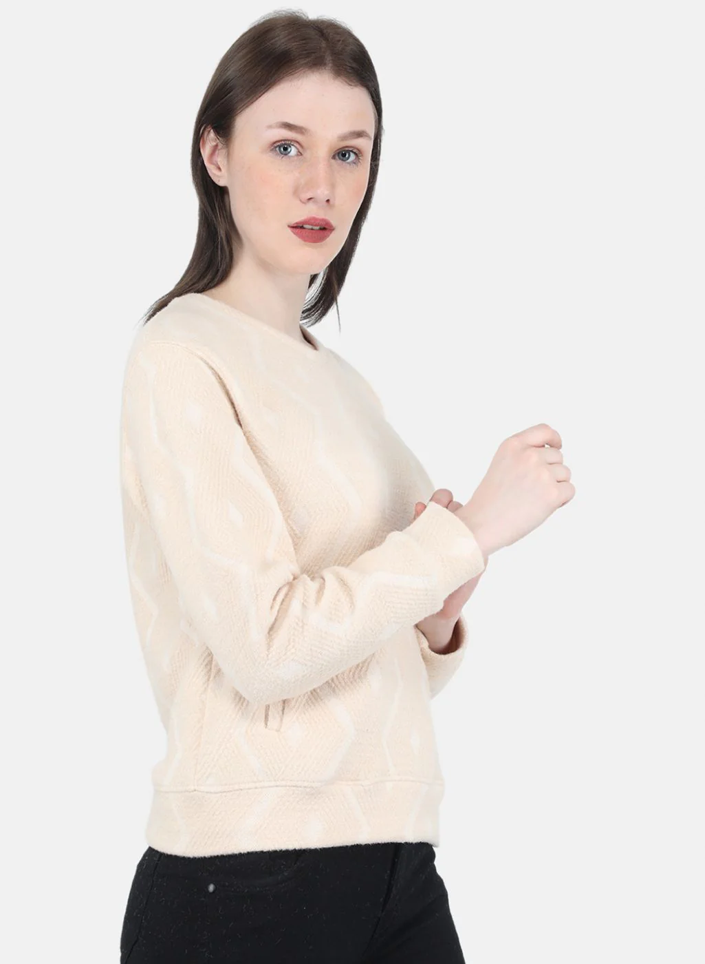 Women Beige Jaquard Sweatshirt - Image 6