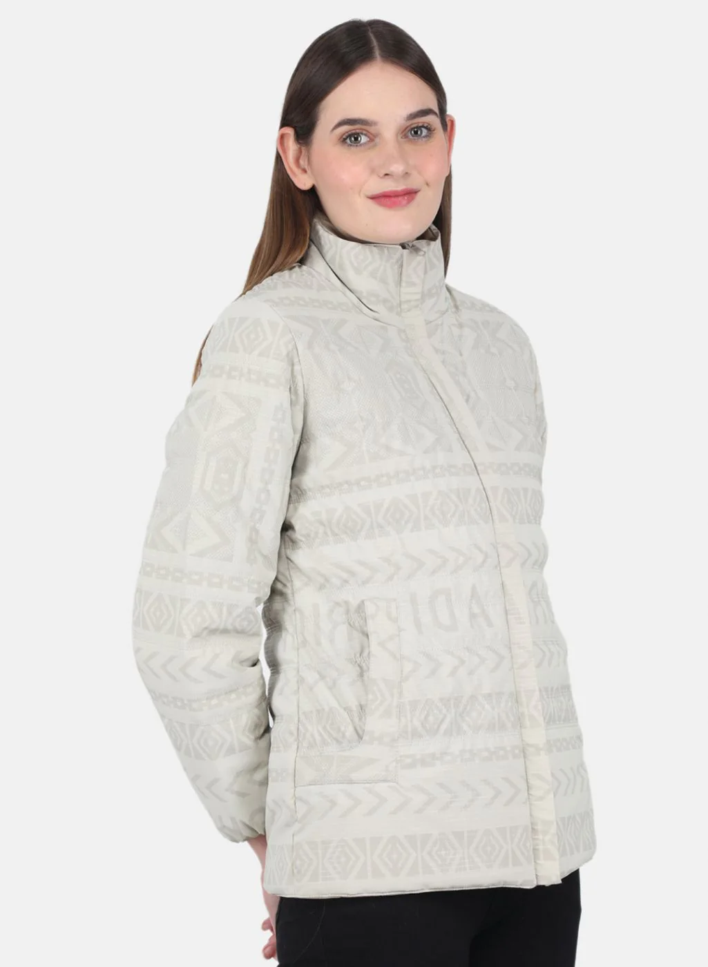 Women Beige Printed Jacket - Image 6