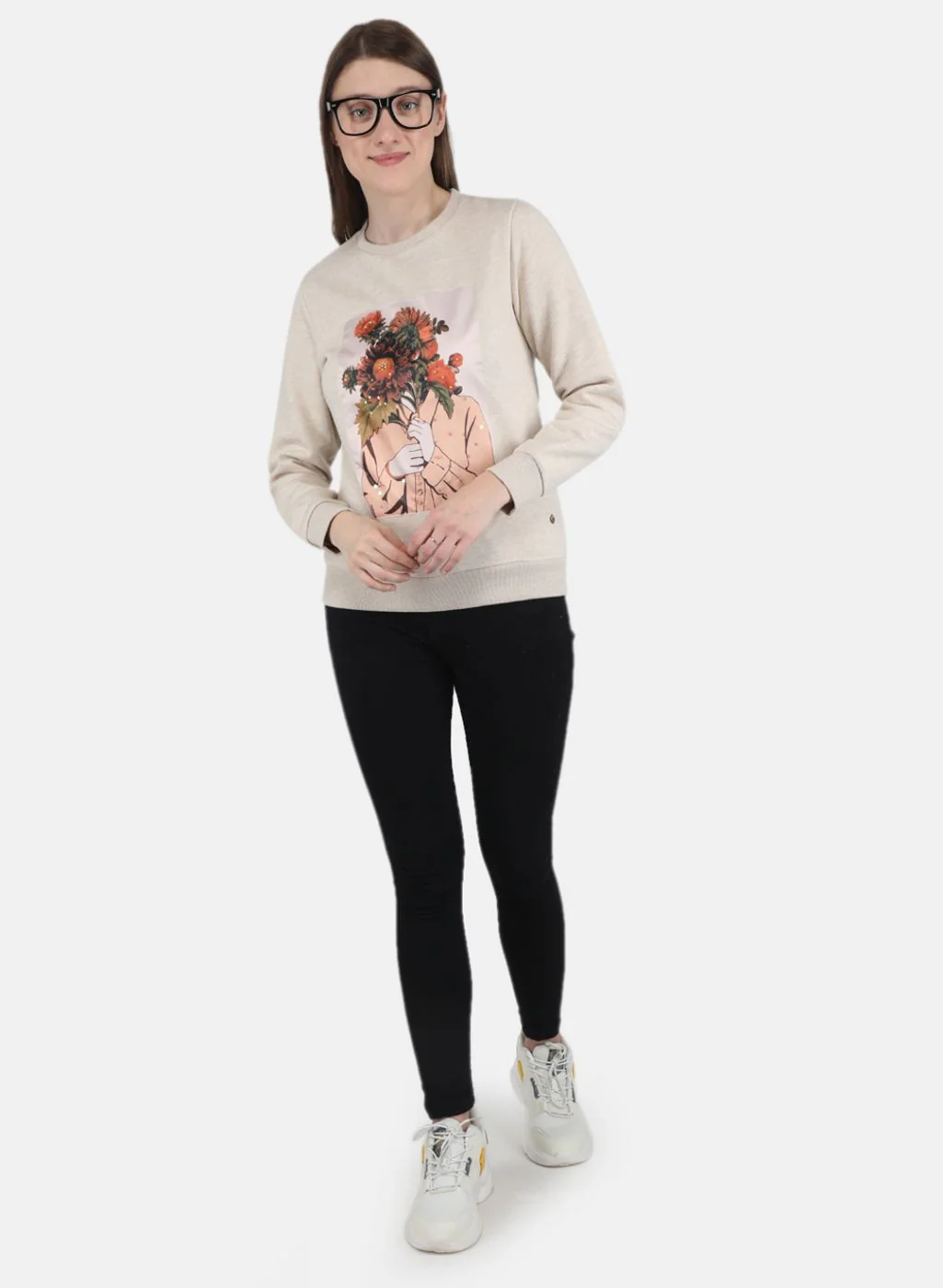 Women Beige Printed Sweatshirt - Image 4