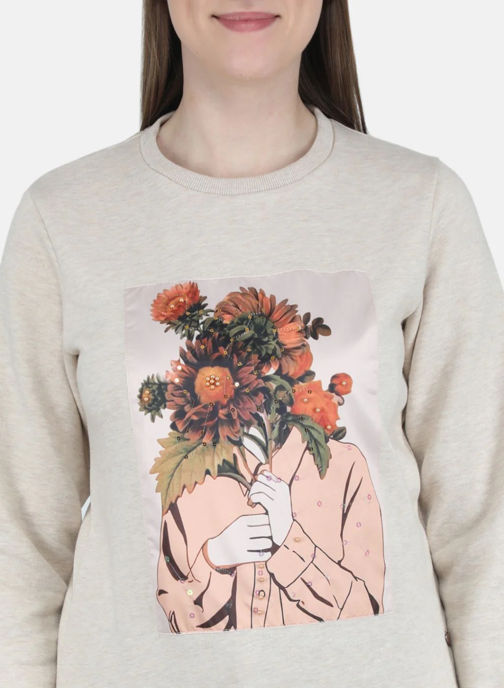 Women Beige Printed Sweatshirt - Image 5