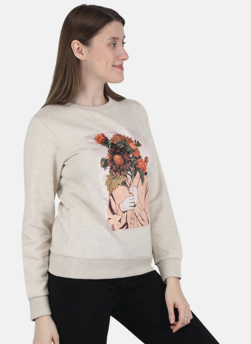 Women Beige Printed Sweatshirt - Image 6