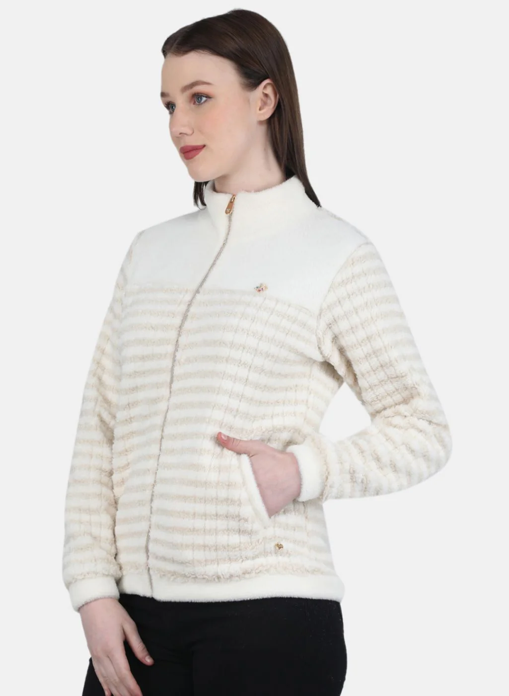 Women Beige Printed Sweatshirt - Image 2