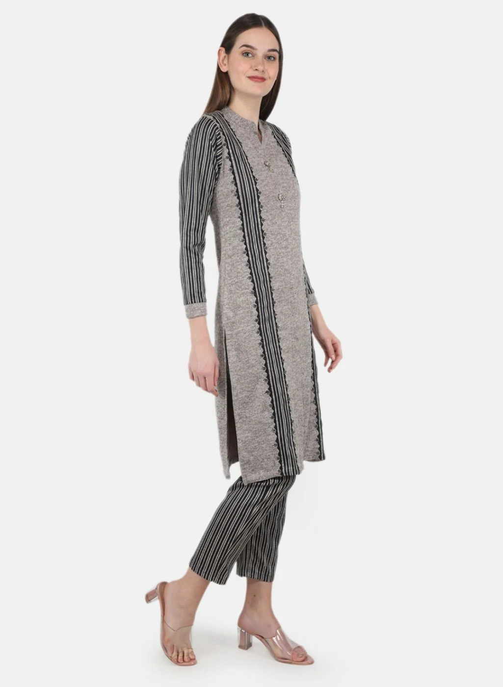 Women Beige Self Design Kurti+Lower Set - Image 7