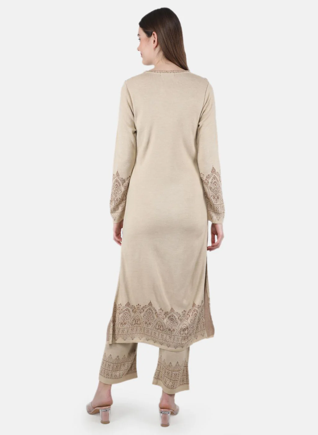 Women Beige Self Design Kurti+Lower Set - Image 3