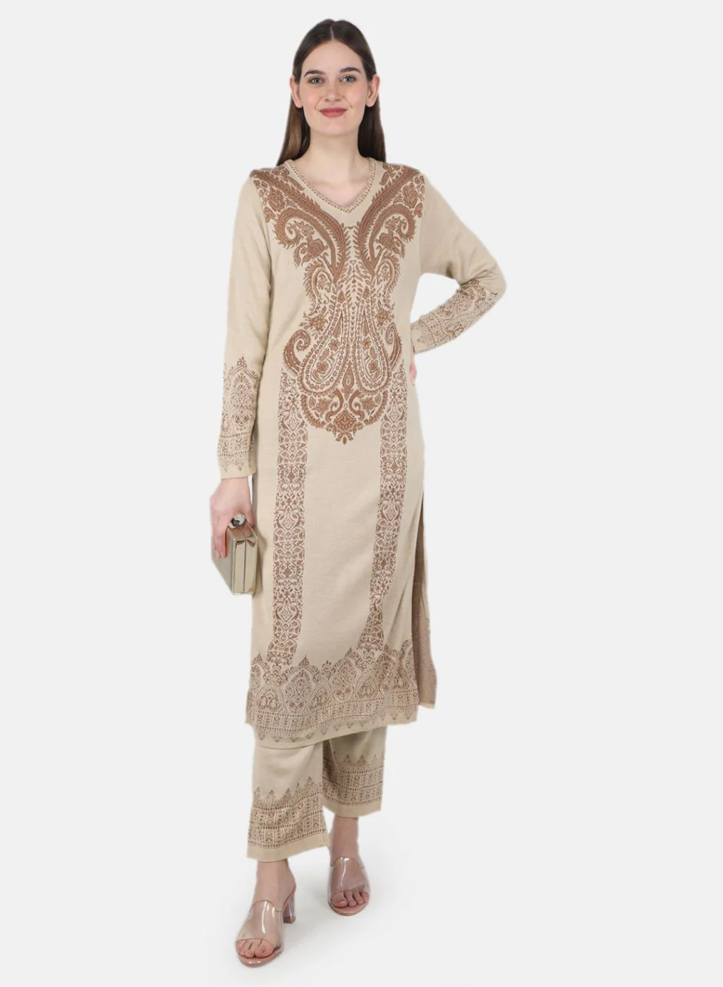 Women Beige Self Design Kurti+Lower Set - Image 4