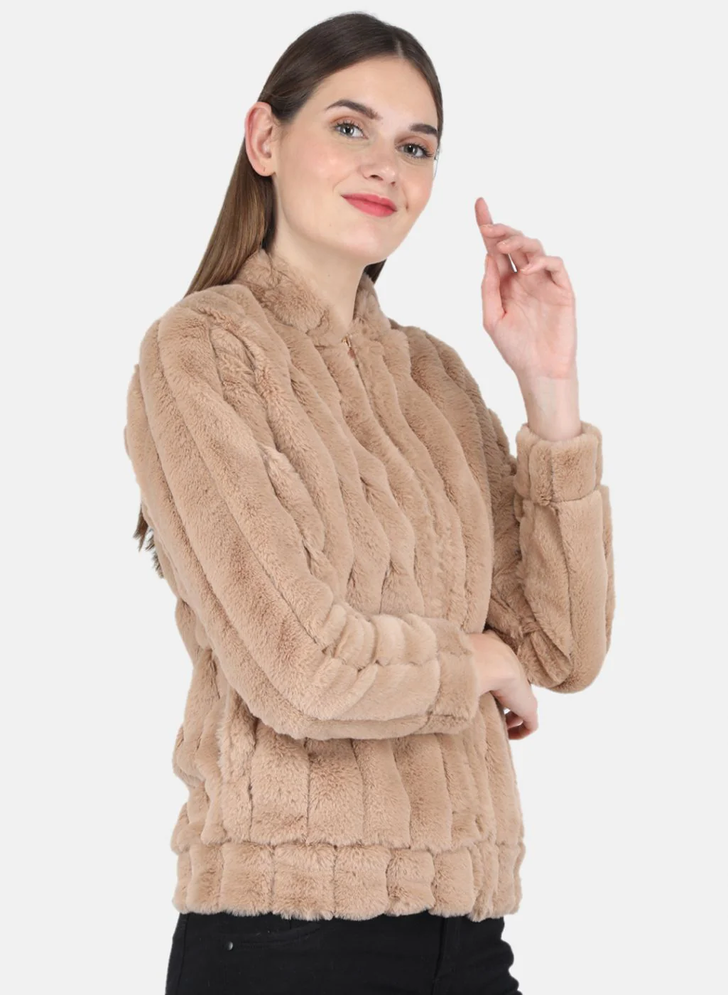Women Beige Self design Sweatshirt - Image 6