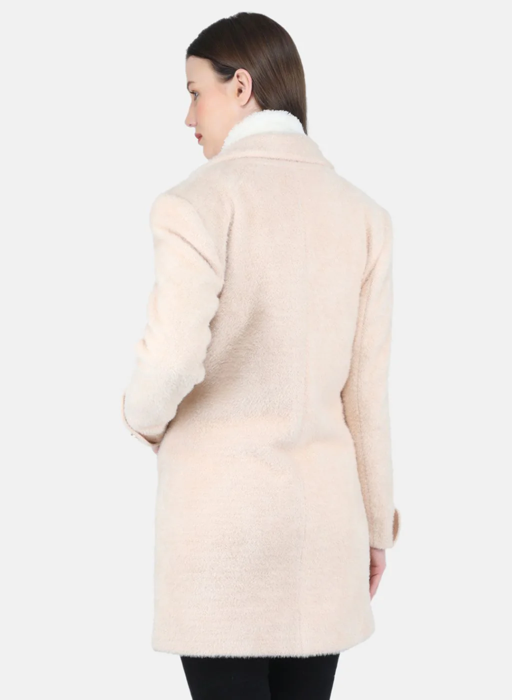 Women Beige Solid Coat - Image 3