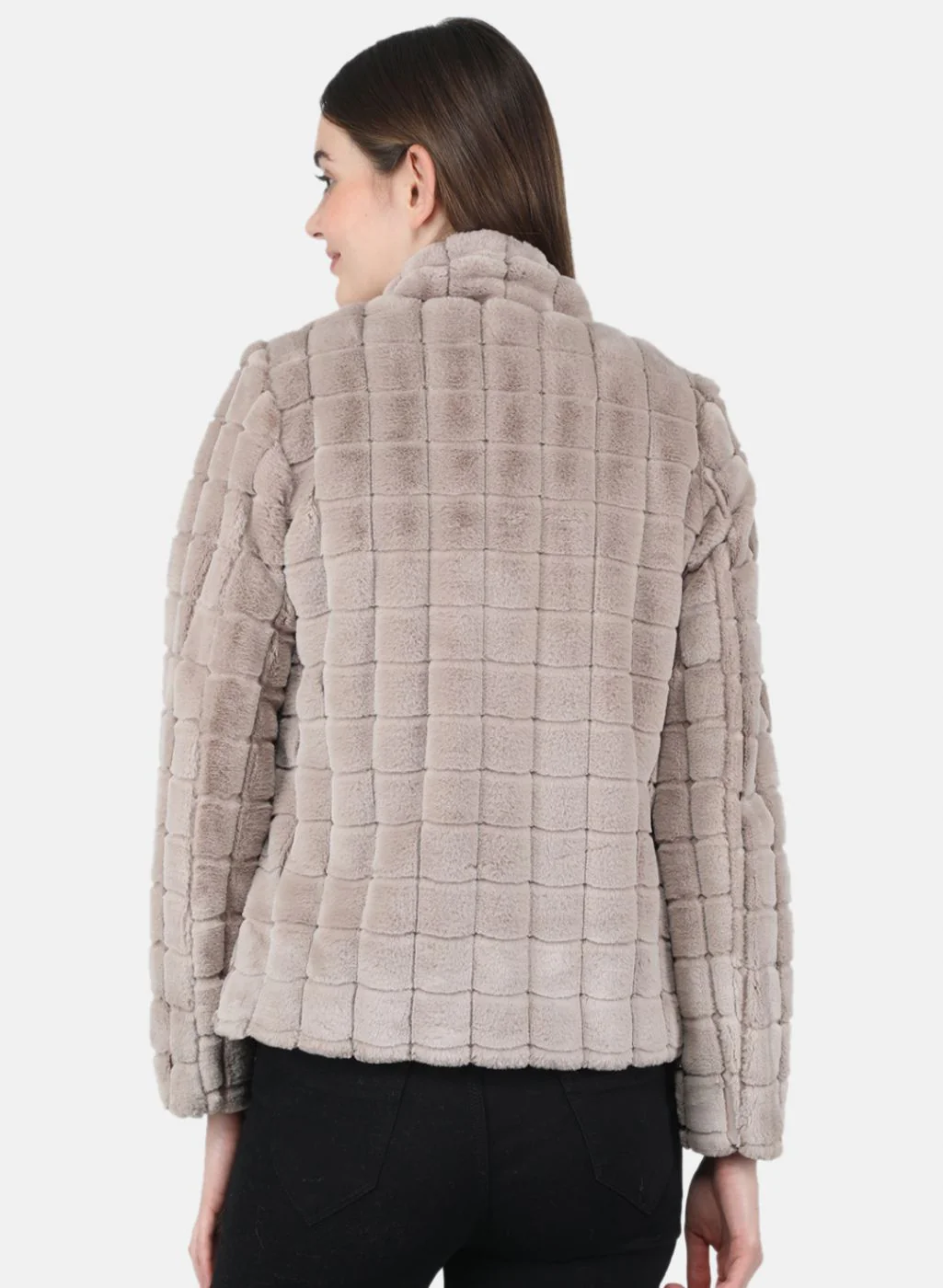 Women Beige Solid Jacket - Image 3
