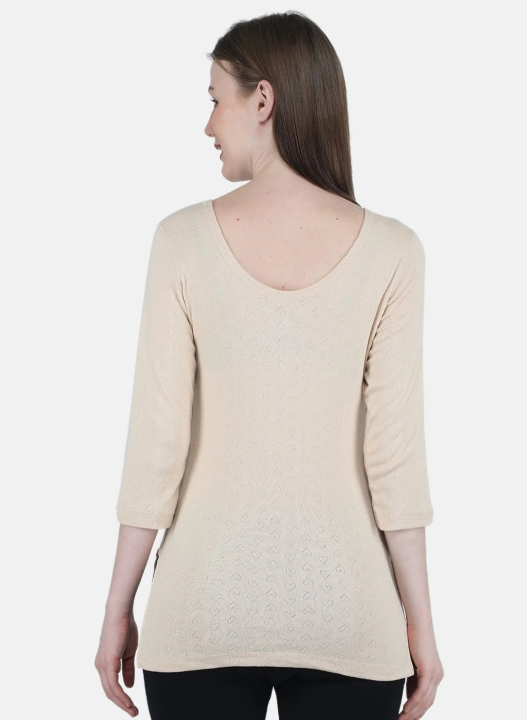 Women Beige Solid Thermal Vest - Image 3