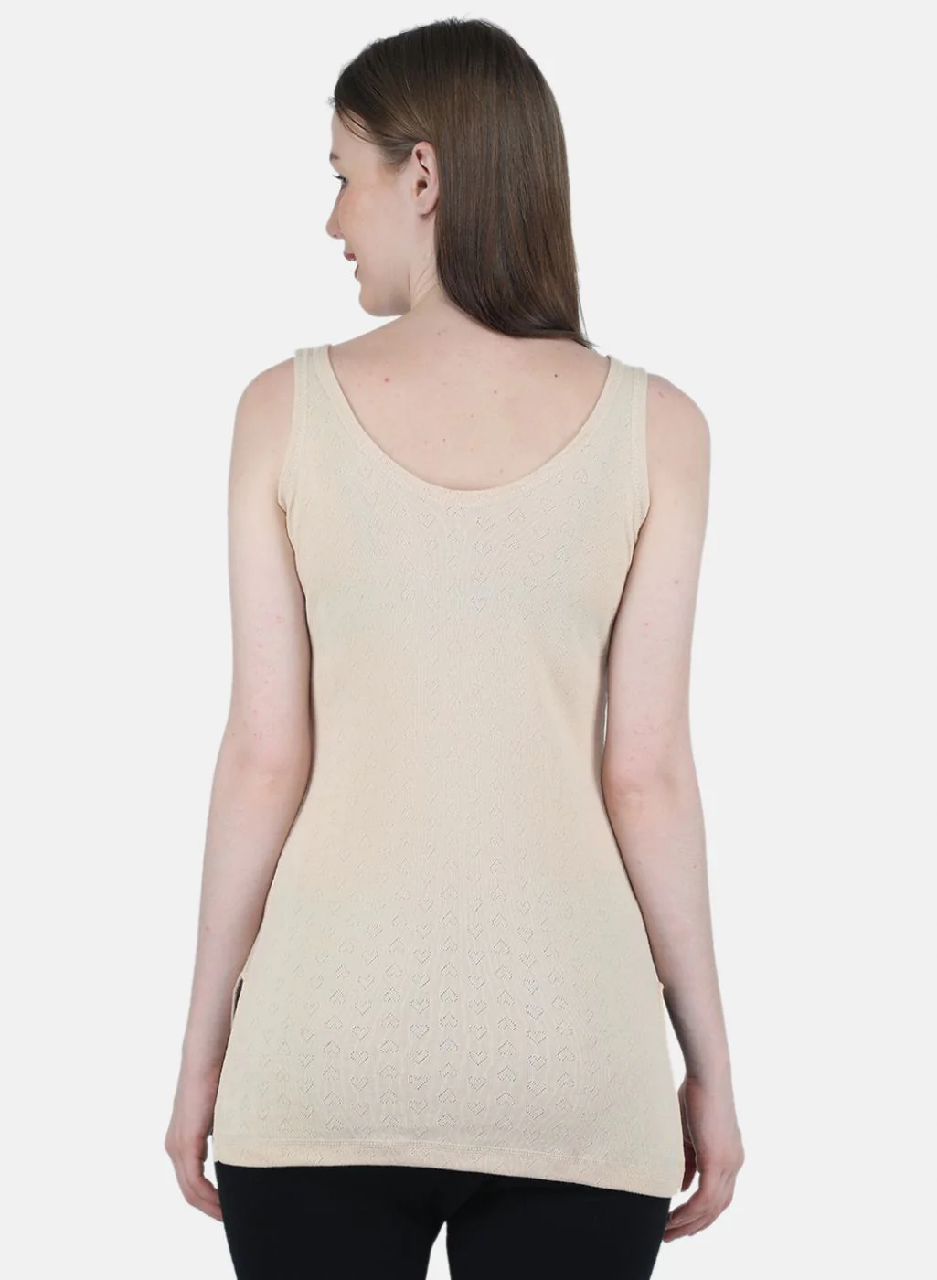 Women Beige Solid Thermal Vest - Image 3