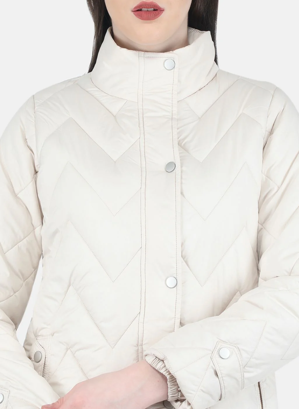 Women Beige Stripe Jacket - Image 5