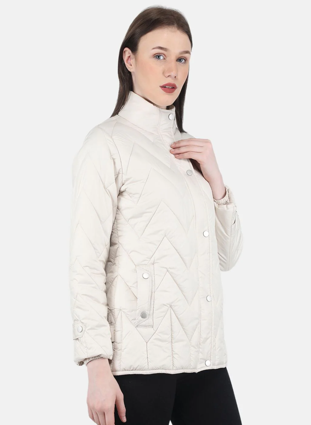 Women Beige Stripe Jacket - Image 6