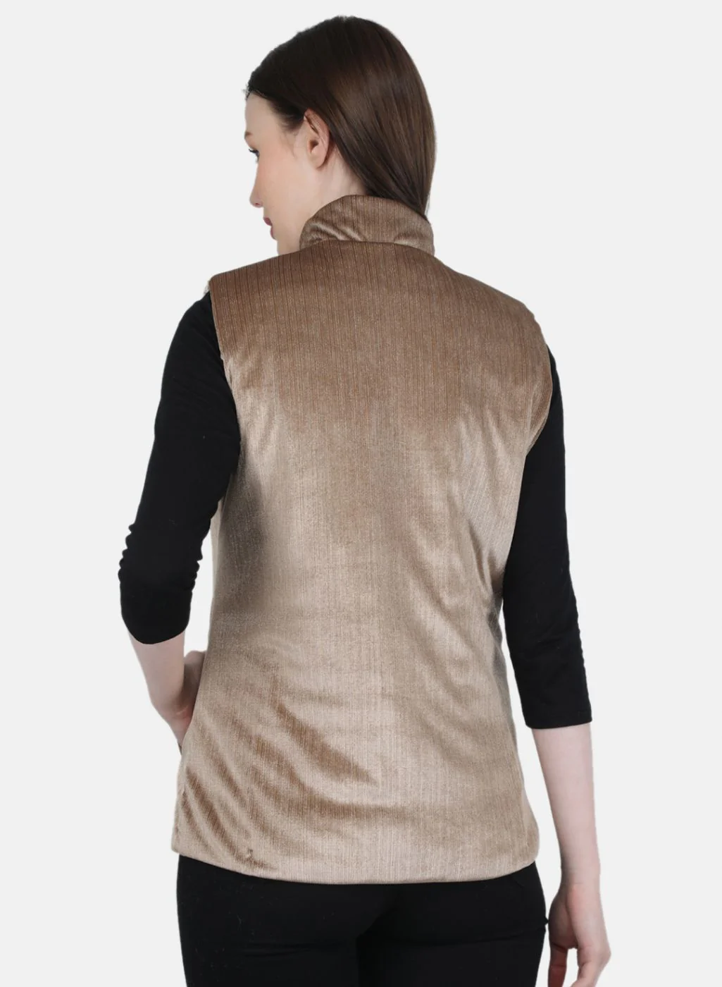 Women Beige Stripe Jacket - Image 3
