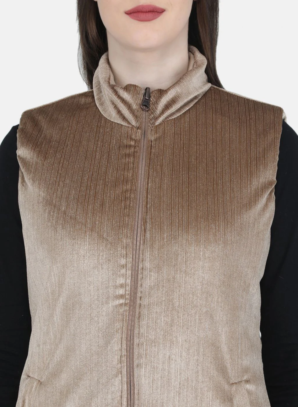 Women Beige Stripe Jacket - Image 5