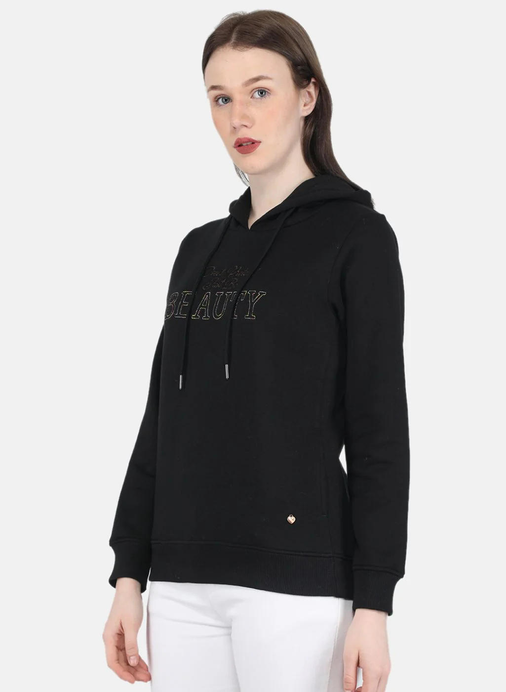 Women Black Embroidered Sweatshirt - Image 2