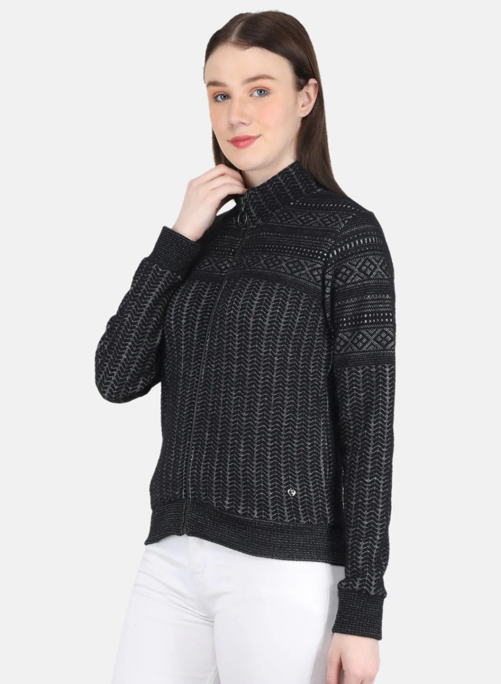 Women Black Jaquard Sweatshirt - Image 2