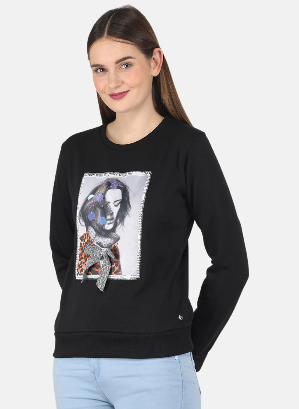 Women Black Printed Sweatshirt - Image 2