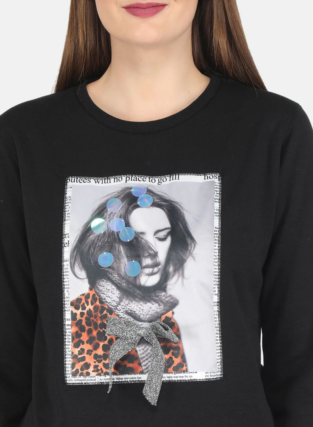 Women Black Printed Sweatshirt - Image 5