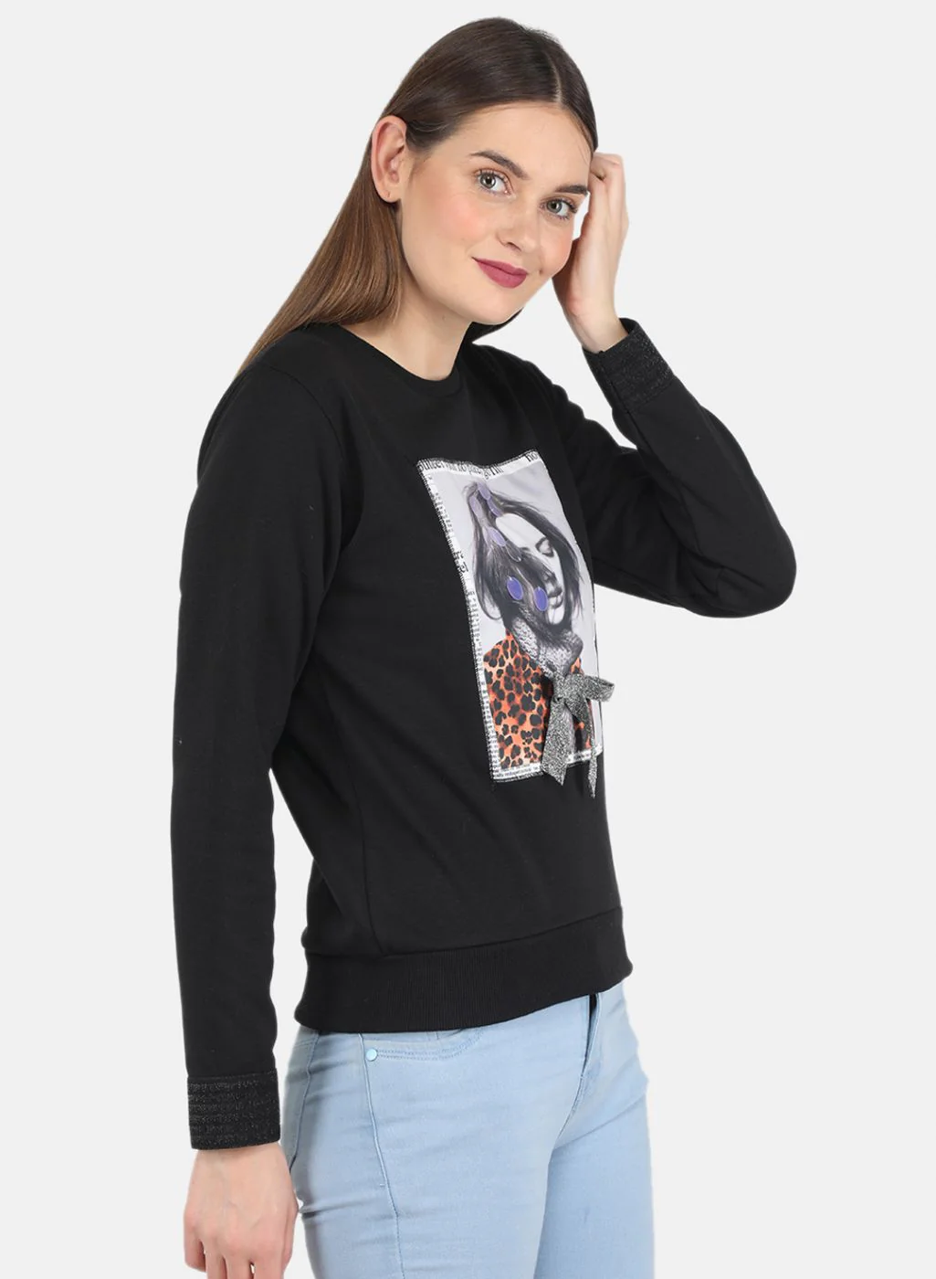 Women Black Printed Sweatshirt - Image 6