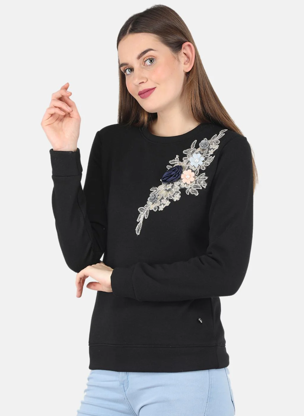 Women Black Printed Sweatshirt - Image 2