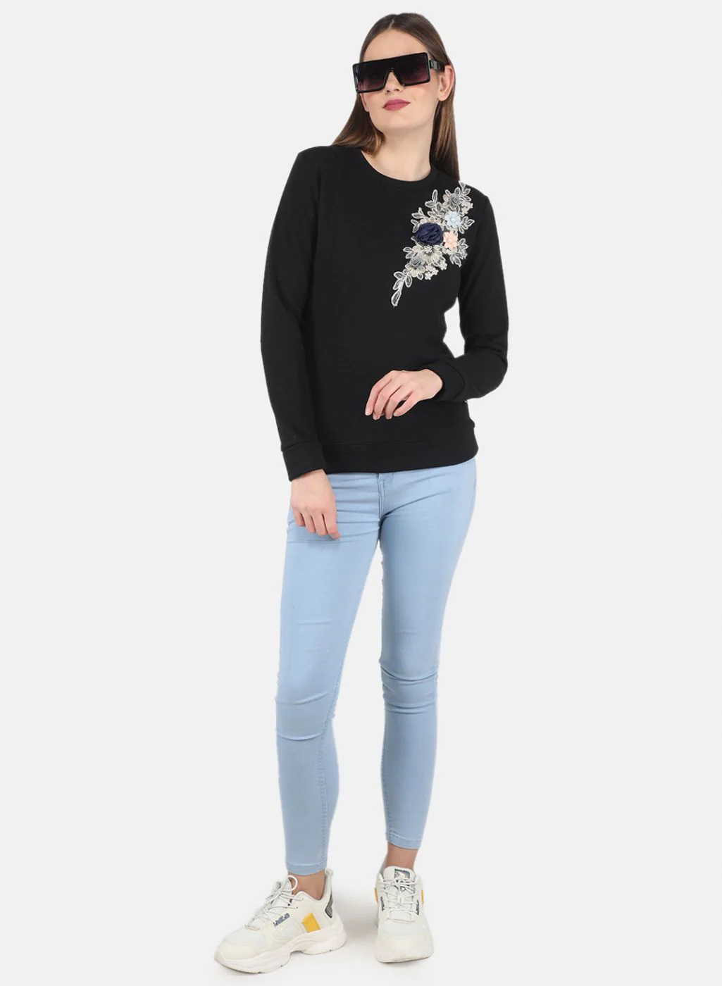 Women Black Printed Sweatshirt - Image 4