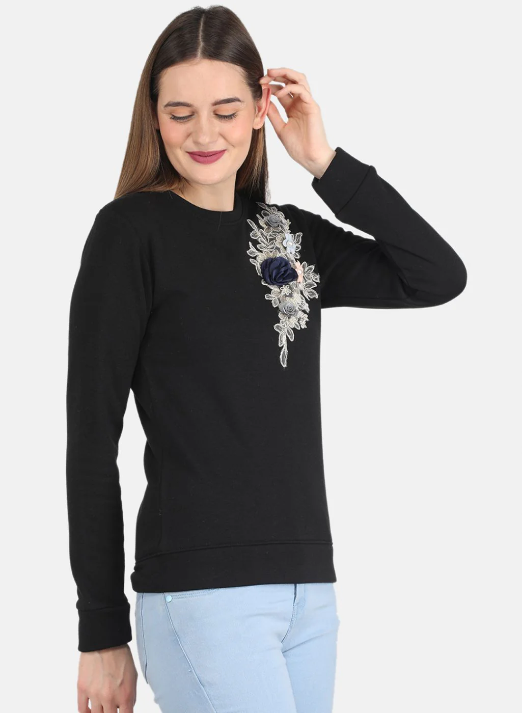 Women Black Printed Sweatshirt - Image 6