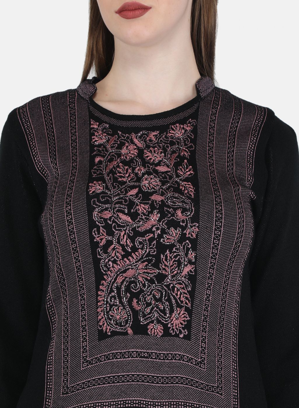 Women Black Self Design 3 Pc Kurti+Stole+Lower - Image 5