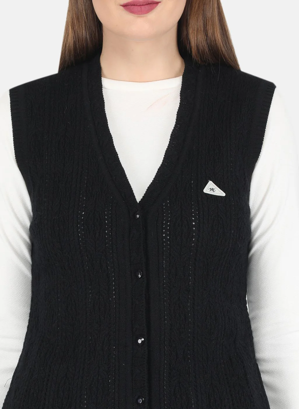 Women Black Self design Cardigan - Image 5