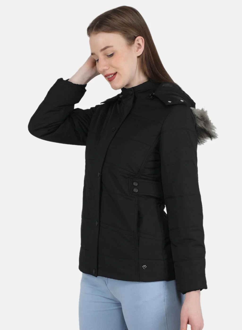Women Black Solid Jacket - Image 2