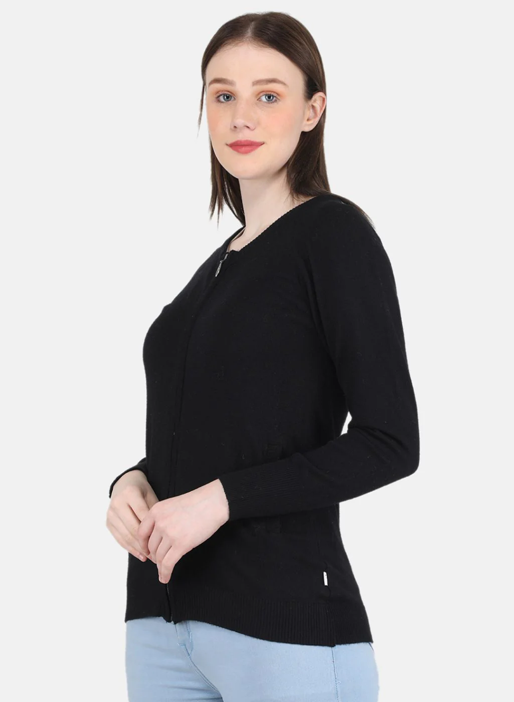Women Black Solid Pullover - Image 2