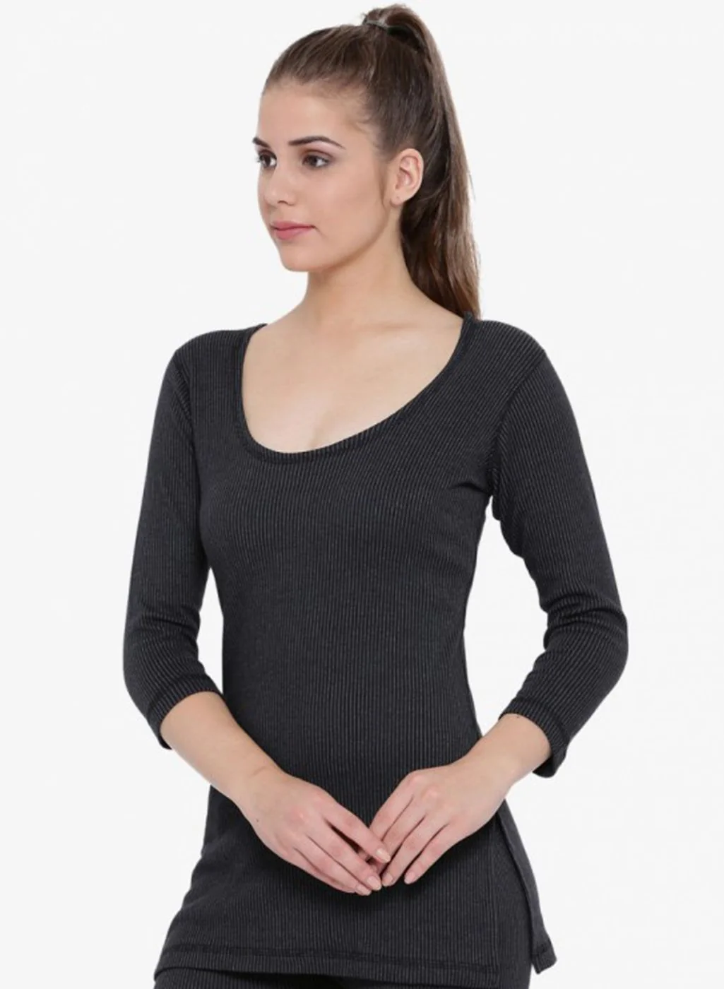Women Black Solid Thermal Vest - Image 2