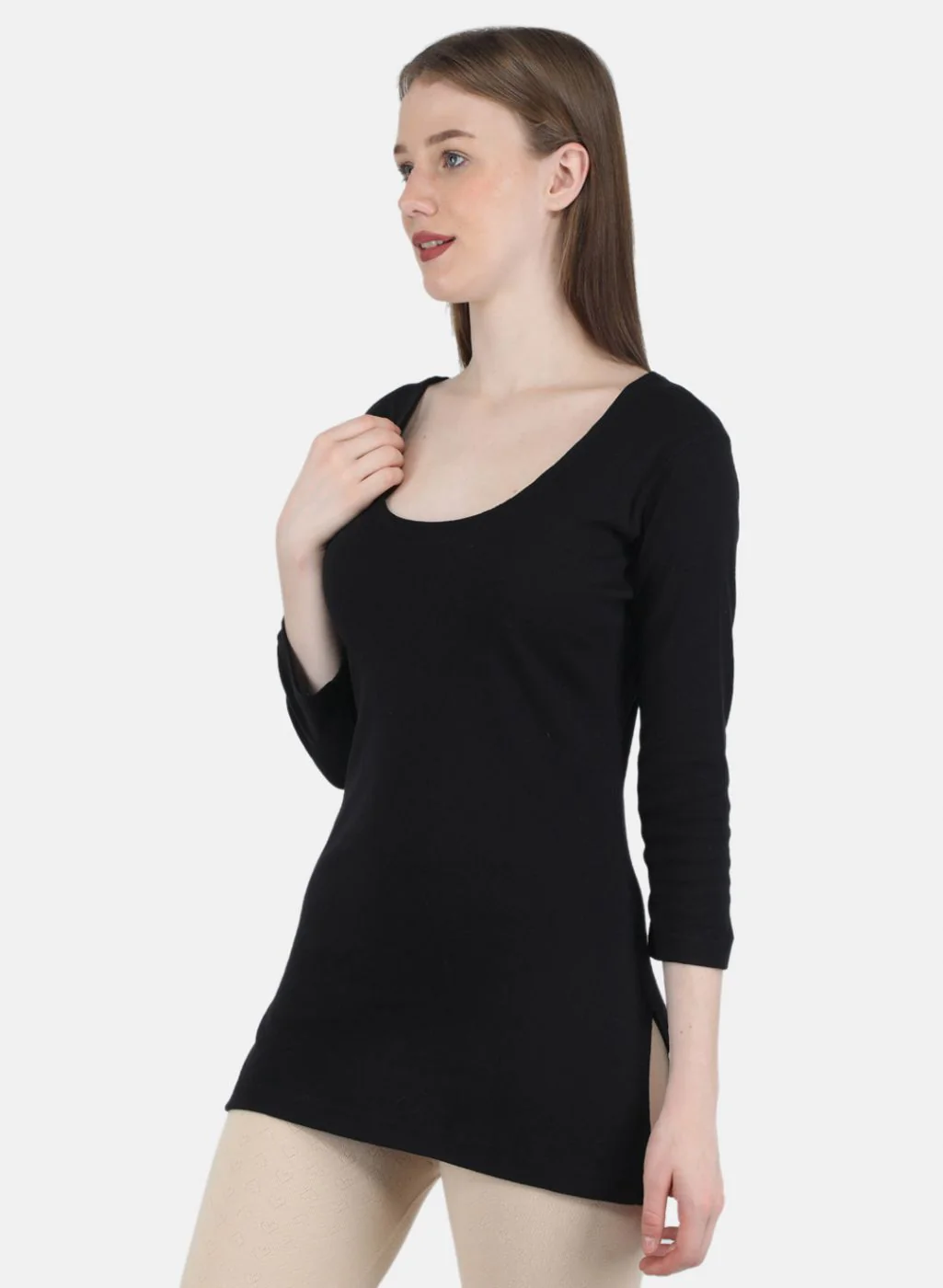 Women Black Solid Thermal Vest - Image 2