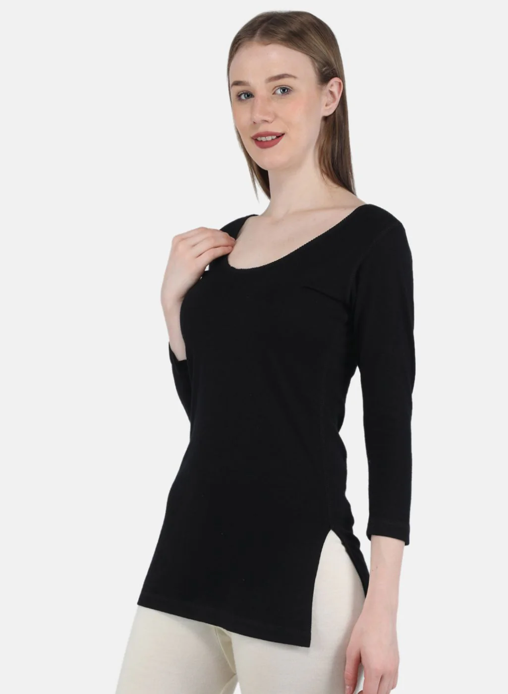 Women Black Solid Thermal Vest - Image 2