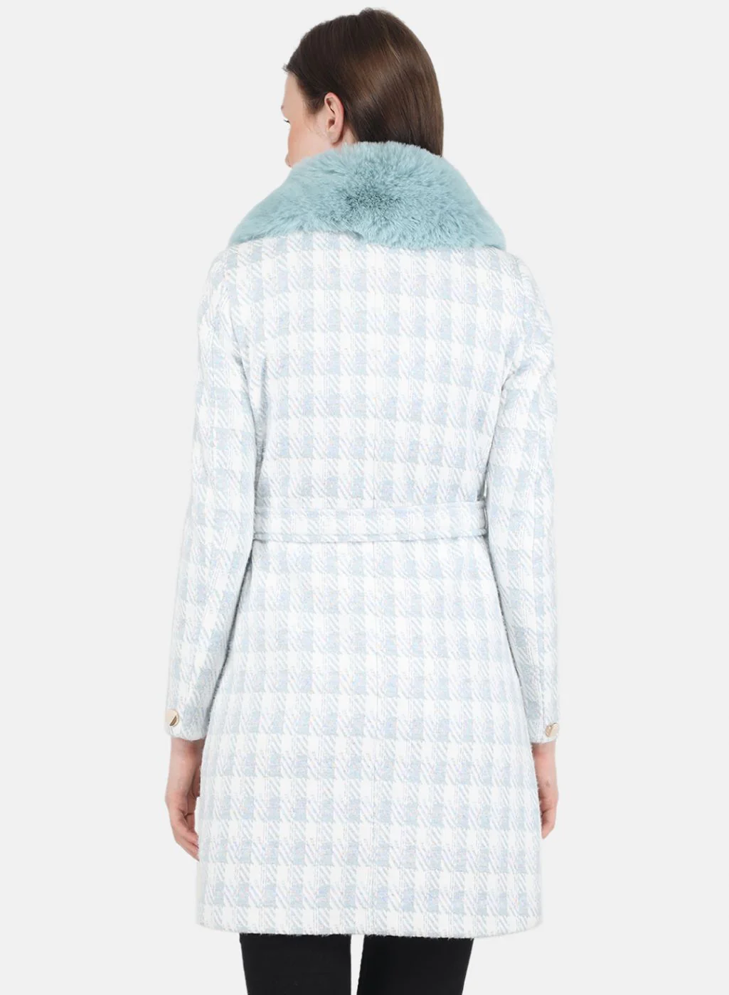 Women Blue Check Coat - Image 2