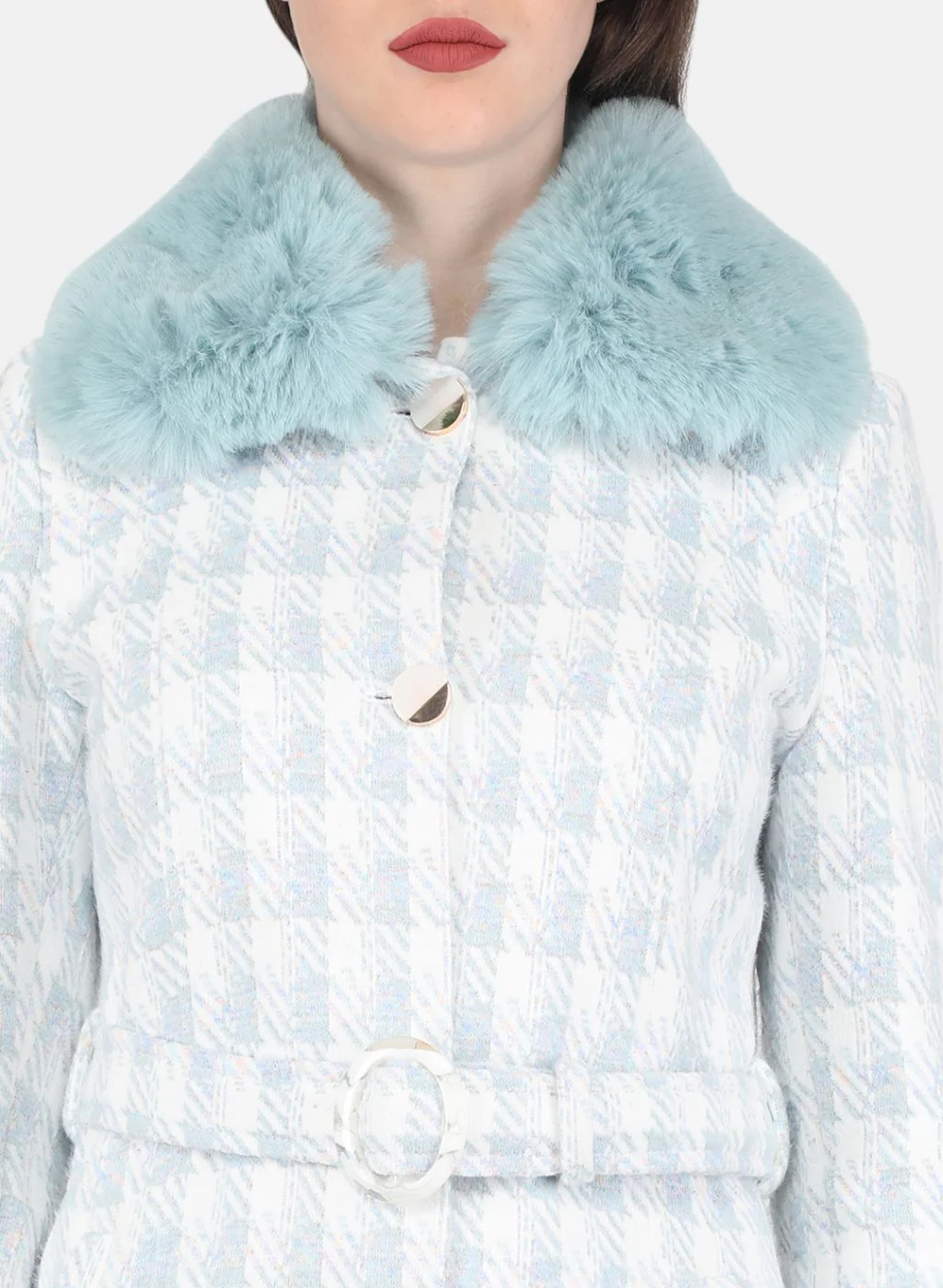 Women Blue Check Coat - Image 4