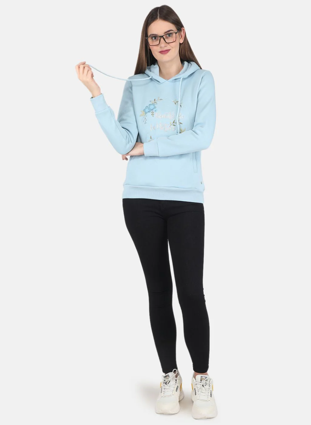 Women Blue Embroidered Sweatshirt - Image 4