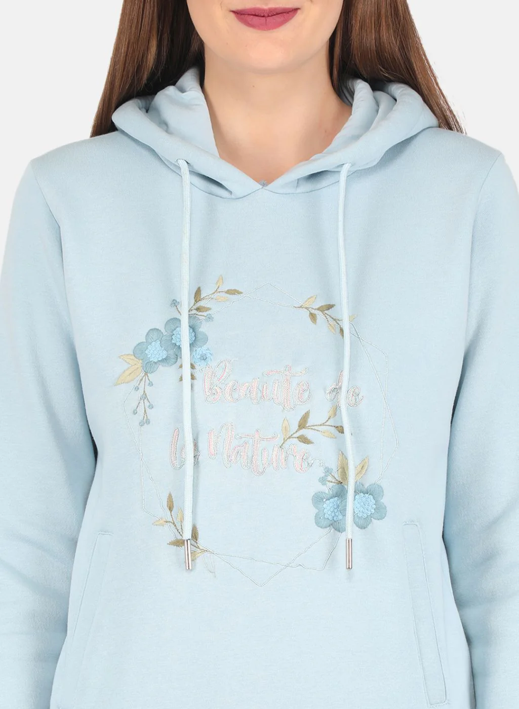 Women Blue Embroidered Sweatshirt - Image 5