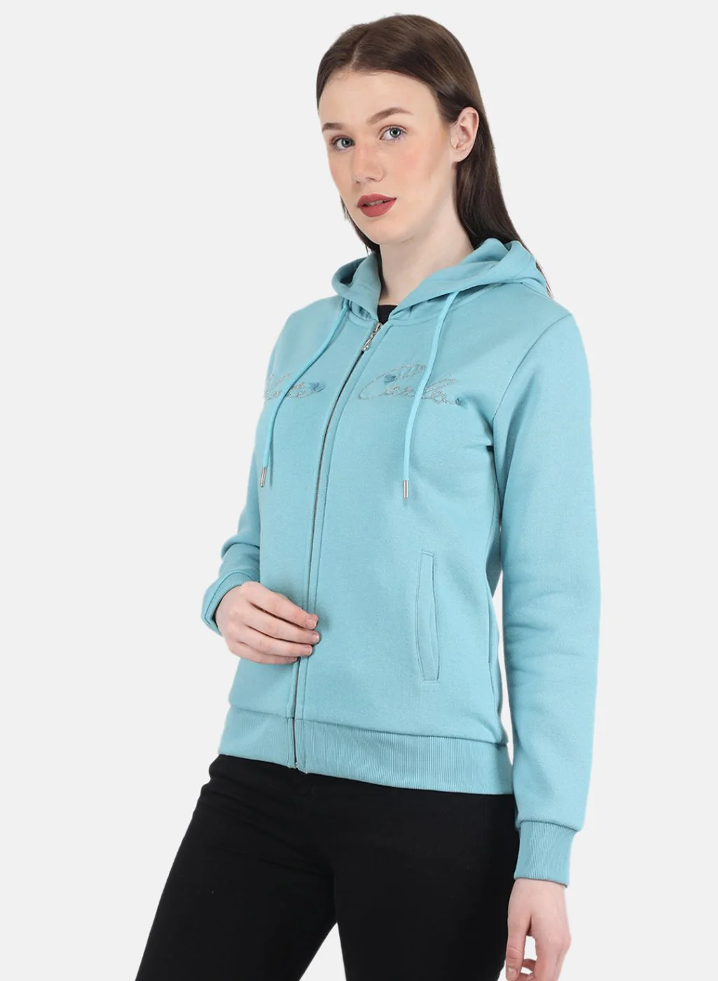 Women Blue Embroidered Sweatshirt - Image 2
