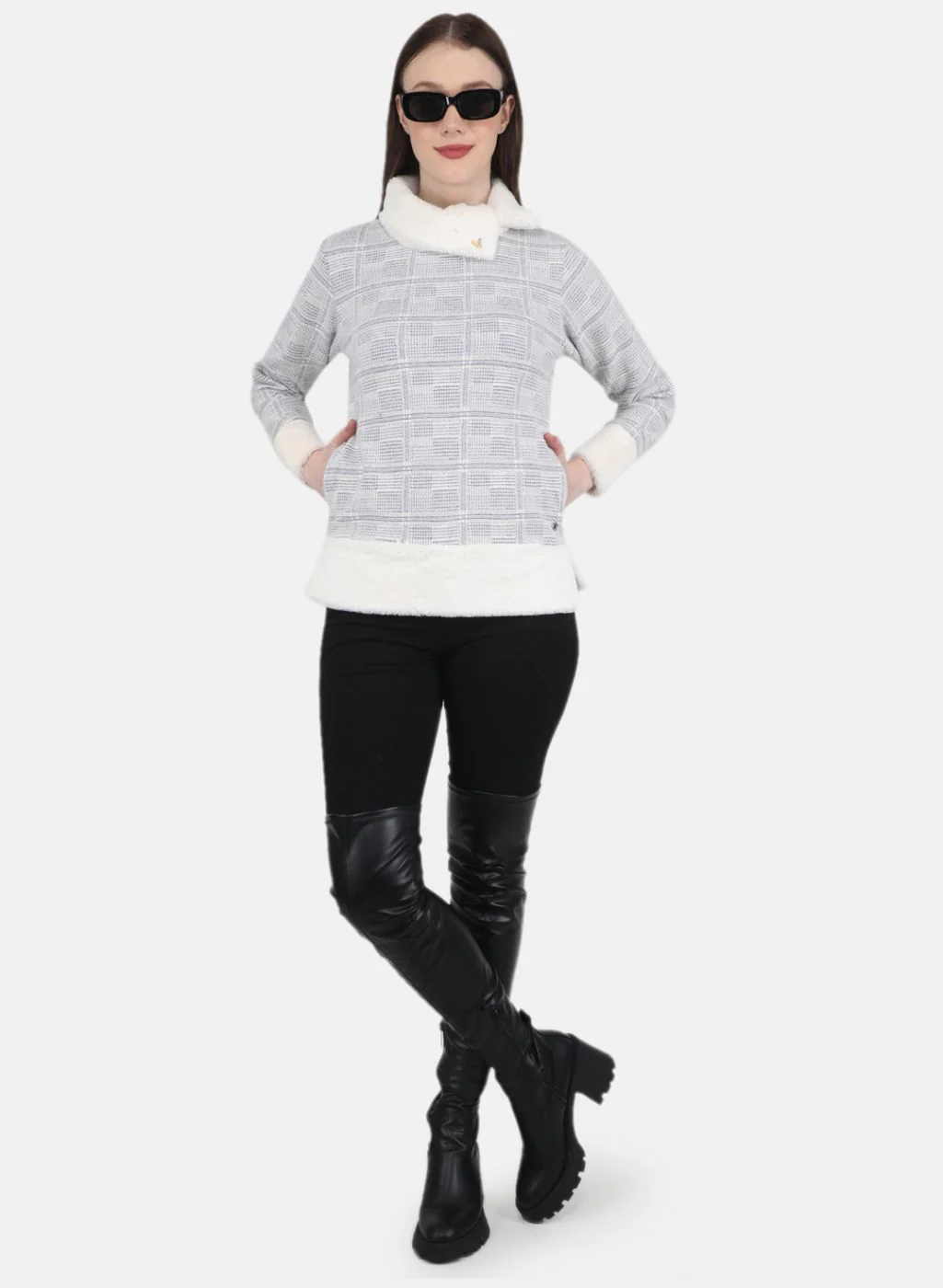 Women Blue Jaquard Sweatshirt - Image 4