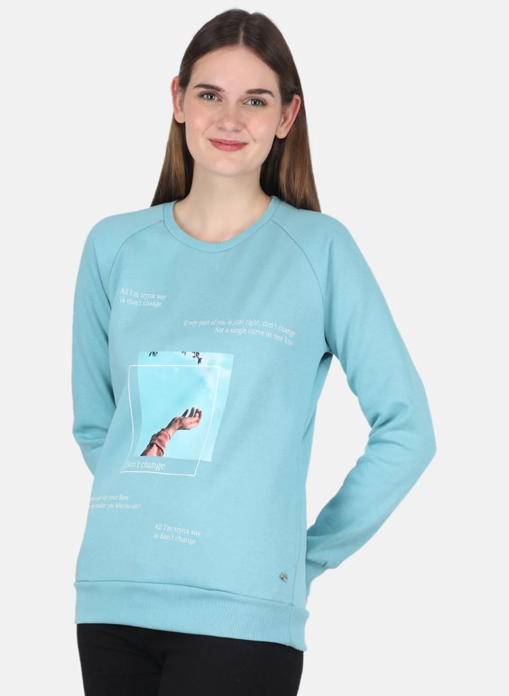 Women Blue Printed Sweatshirt - Image 2