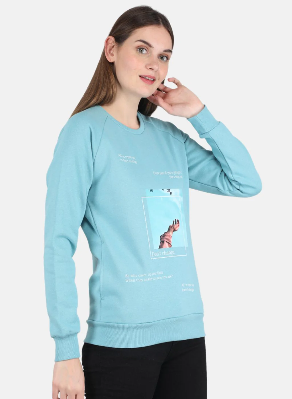 Women Blue Printed Sweatshirt - Image 6