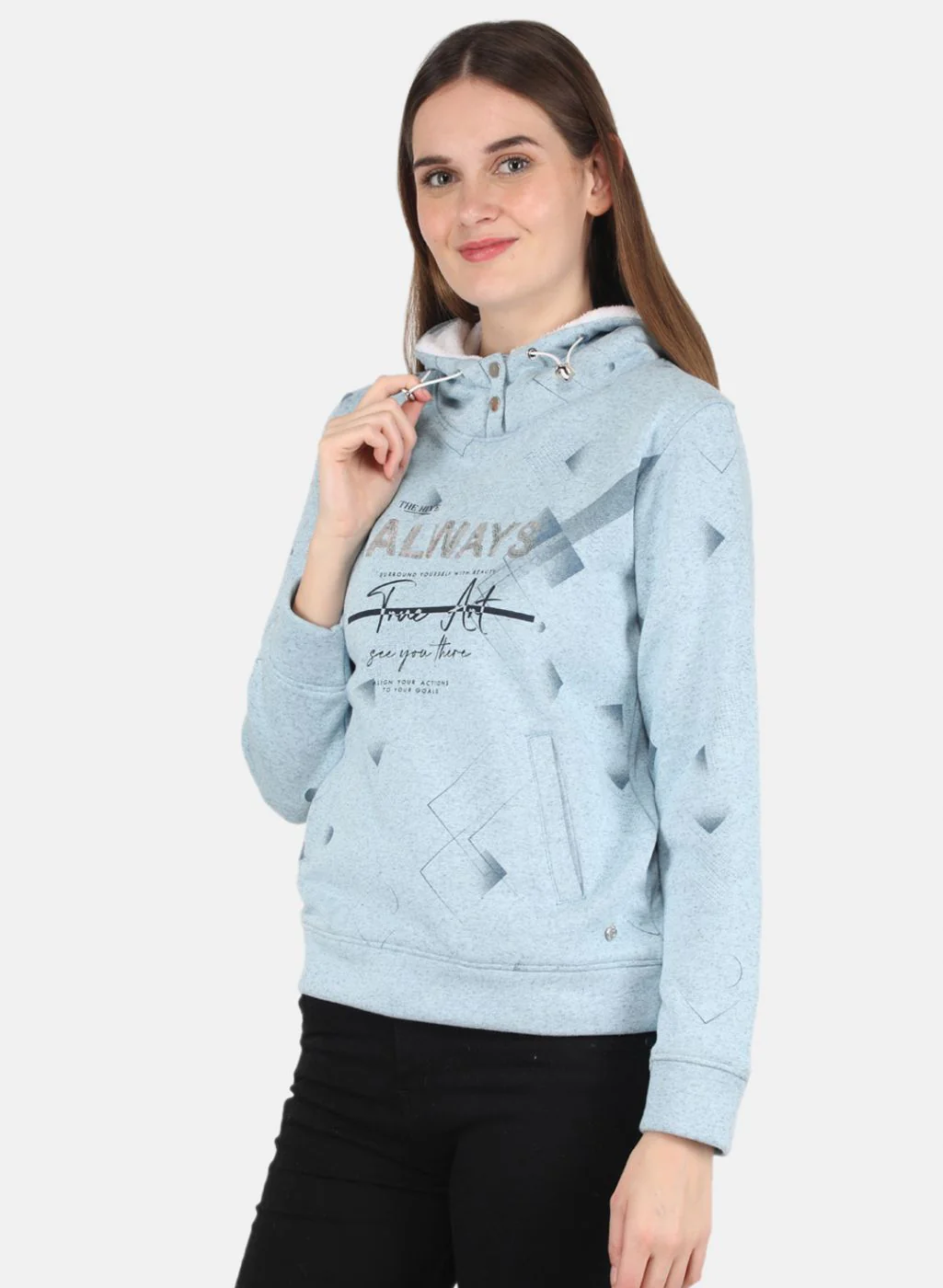 Women Blue Printed Sweatshirt - Image 2