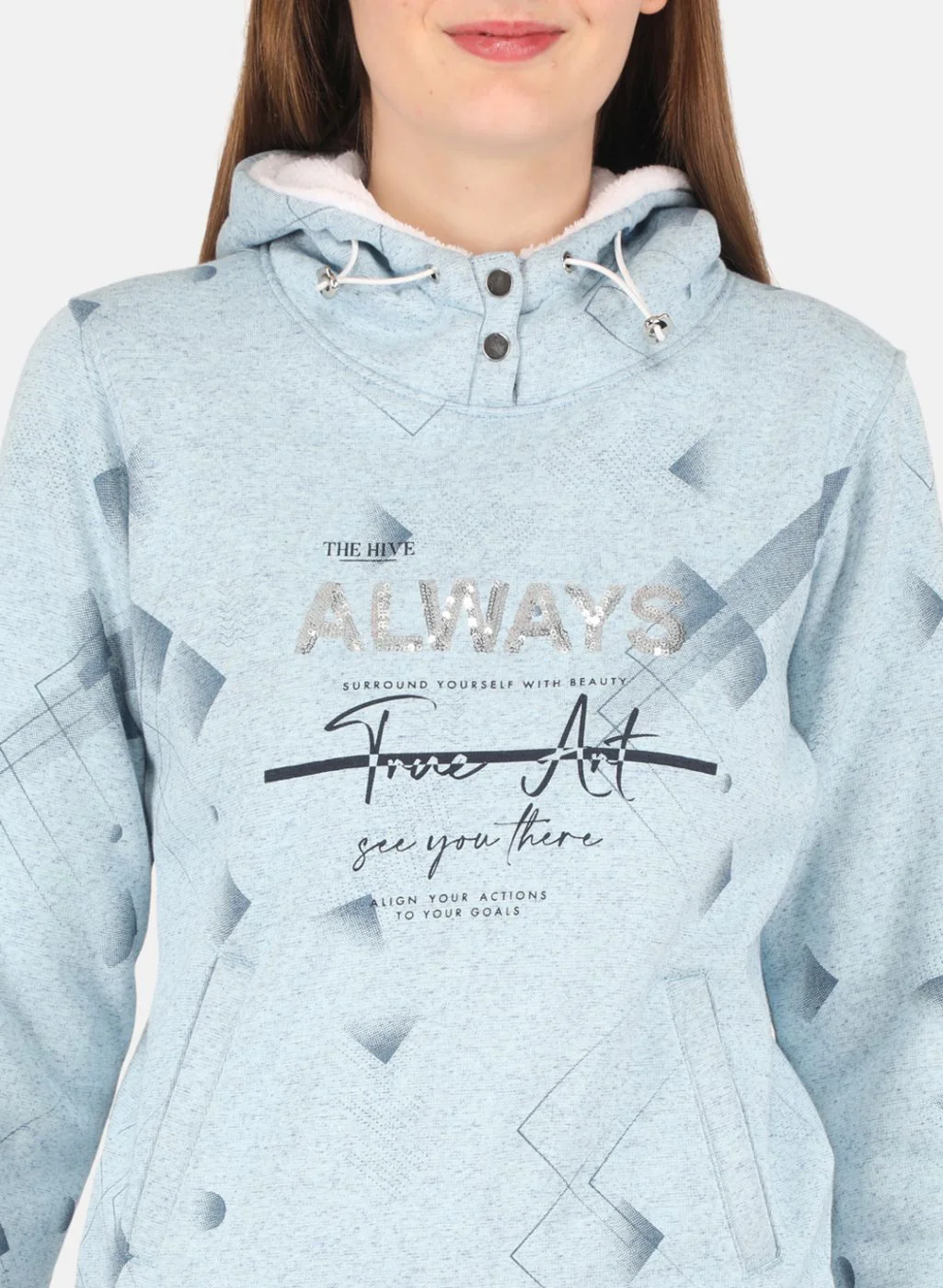 Women Blue Printed Sweatshirt - Image 5