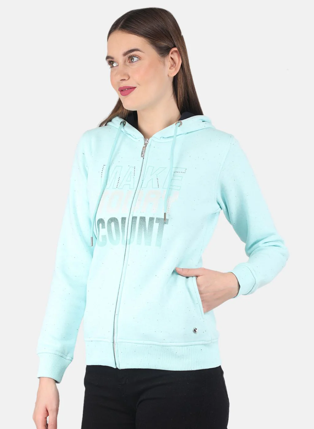 Women Blue Printed Sweatshirt - Image 2