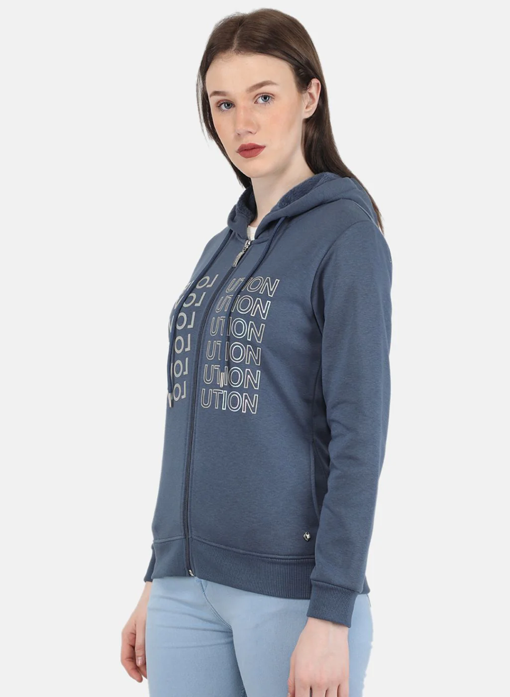 Women Blue Printed Sweatshirt - Image 2