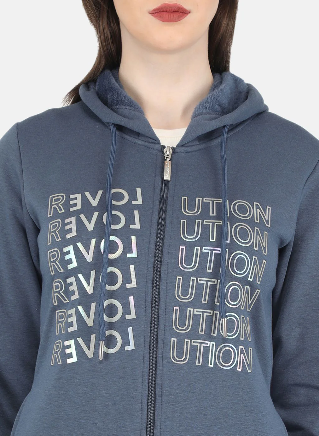 Women Blue Printed Sweatshirt - Image 5