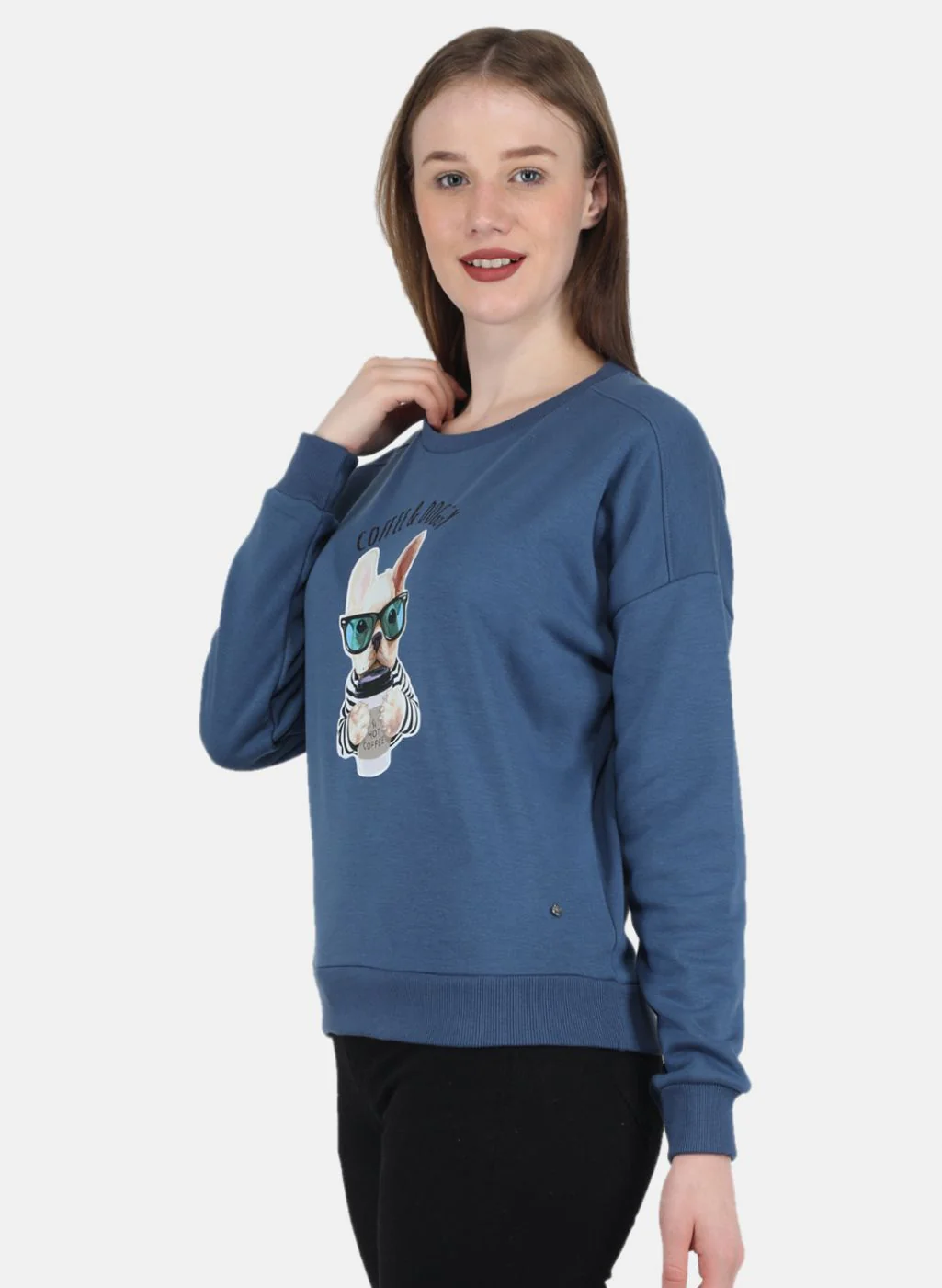 Women Blue Printed Sweatshirt - Image 2