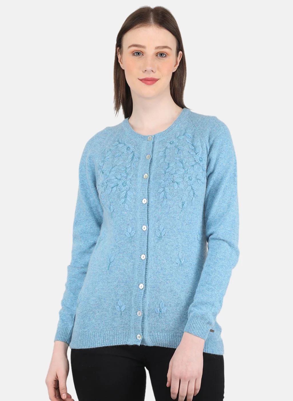 Women Blue Self Design Cardigan