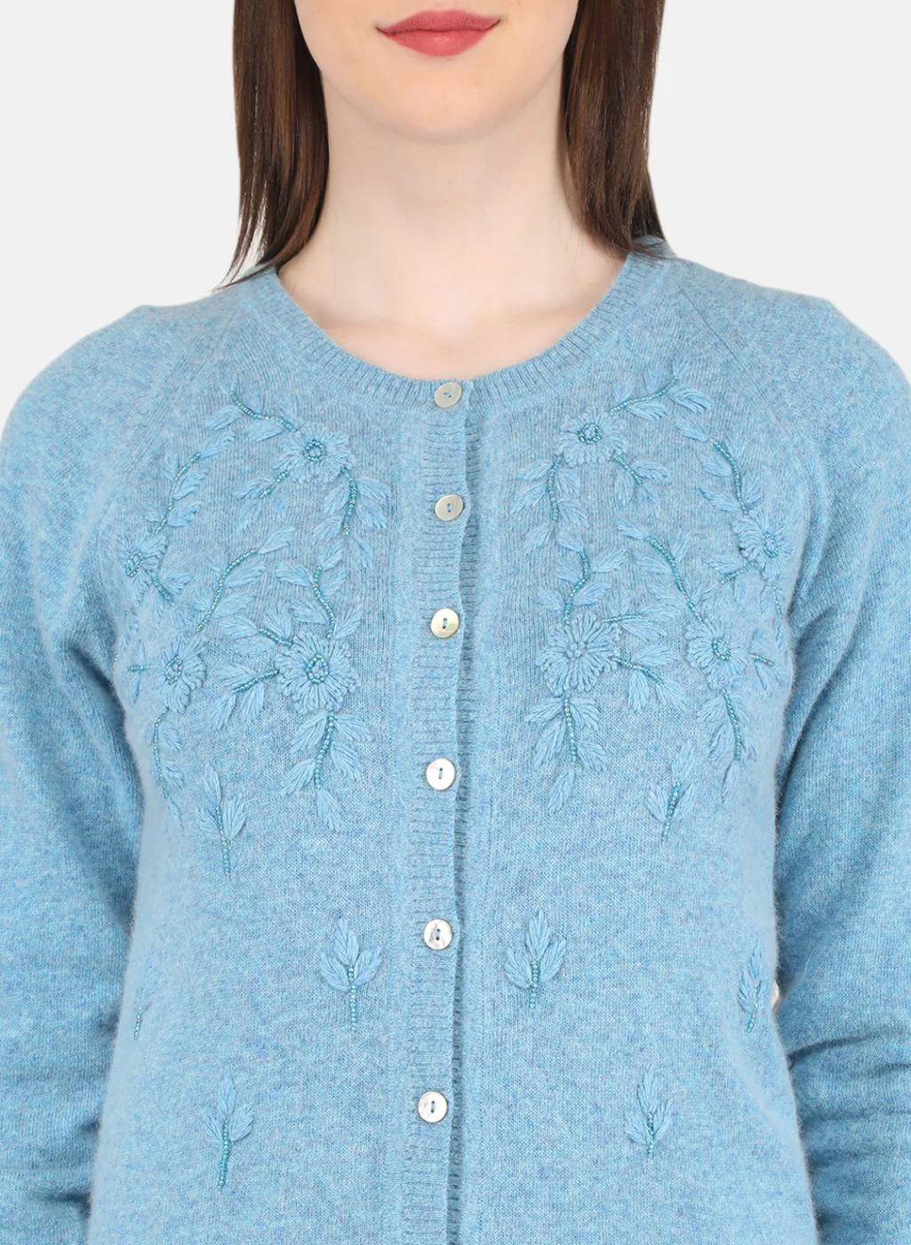 Women Blue Self Design Cardigan - Image 5